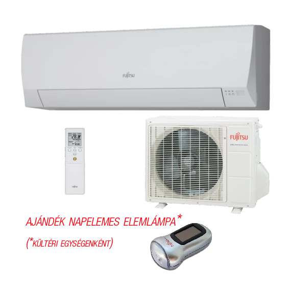 FUJITSU ASYG12LLCC/AOYG12LLCC (kültéri + beltéri egység) Oldalfali split klíma 3,4 kW Hősz. Inver. R410A