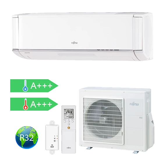FUJITSU ASYG12KXCA/AOYG12KXCA (kültéri + beltéri egység) Oldalfali split klíma 3,4 kW Hősz. Inver. R32